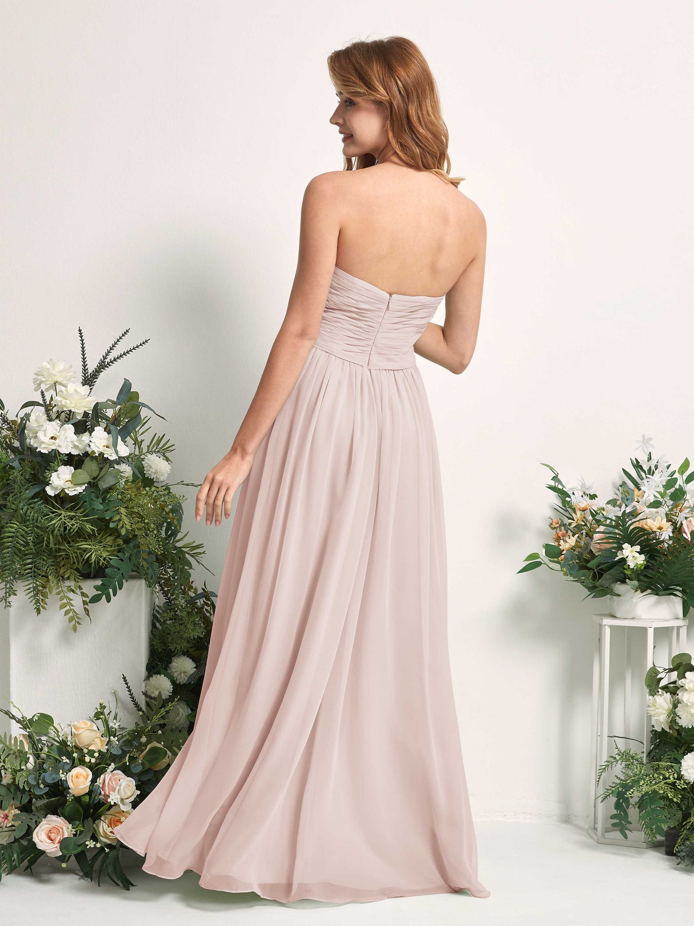 Carlyna A-Linie Herzausschnitt Bodenlang Chiffonkleid gerafft Brautjungfernkleid Biscotti #farbe_biscotti