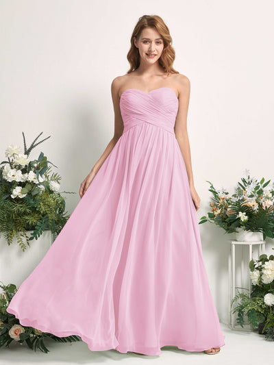 Carlyna A-Linie Herzausschnitt Bodenlang Chiffonkleid gerafft Brautjungfernkleid Bonbonrosa #farbe_bonbonrosa