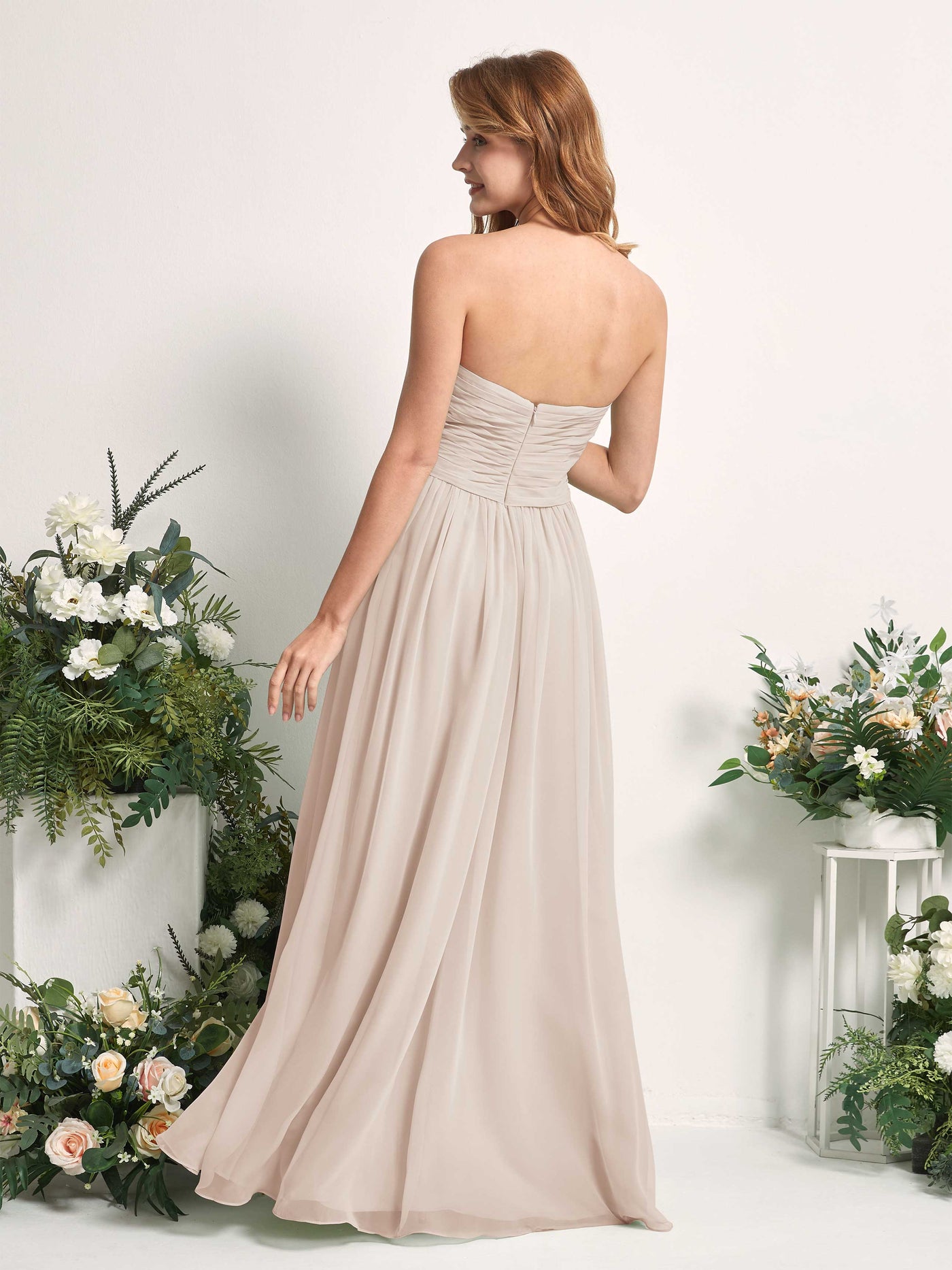 Carlyna A-Linie Herzausschnitt Bodenlang Chiffonkleid gerafft Brautjungfernkleid Champagner #farbe_champagner
