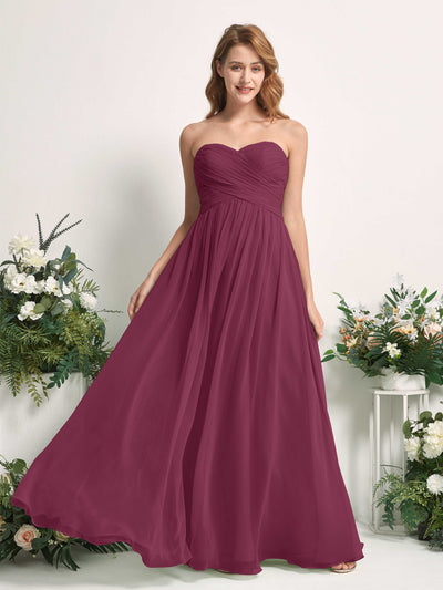 Carlyna A-Linie Herzausschnitt Bodenlang Chiffonkleid gerafft Brautjungfernkleid Chianti #farbe_chianti