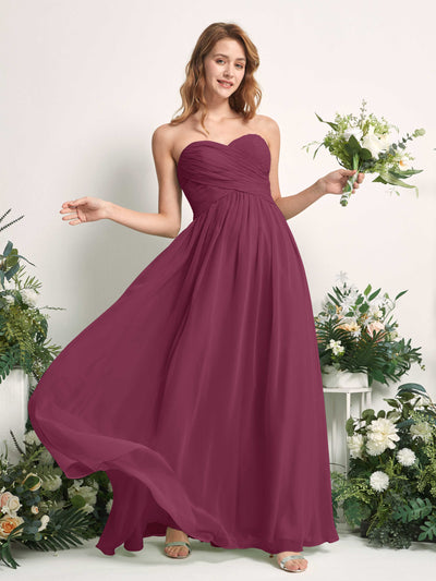Carlyna A-Linie Herzausschnitt Bodenlang Chiffonkleid gerafft Brautjungfernkleid Chianti #farbe_chianti