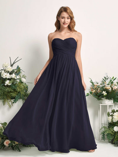 Carlyna A-Linie Herzausschnitt Bodenlang Chiffonkleid gerafft Brautjungfernkleid Dunkel Marineblau #farbe_dunkel-marineblau