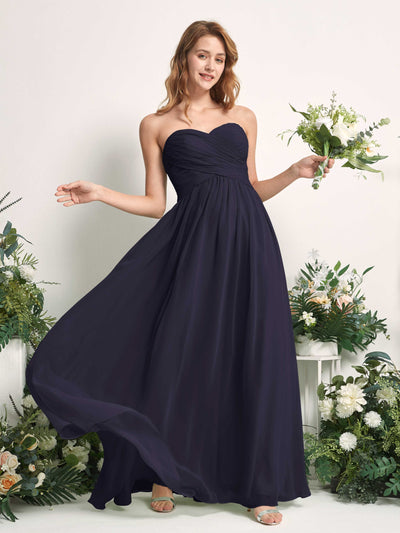 Carlyna A-Linie Herzausschnitt Bodenlang Chiffonkleid gerafft Brautjungfernkleid Dunkel Marineblau #farbe_dunkel-marineblau