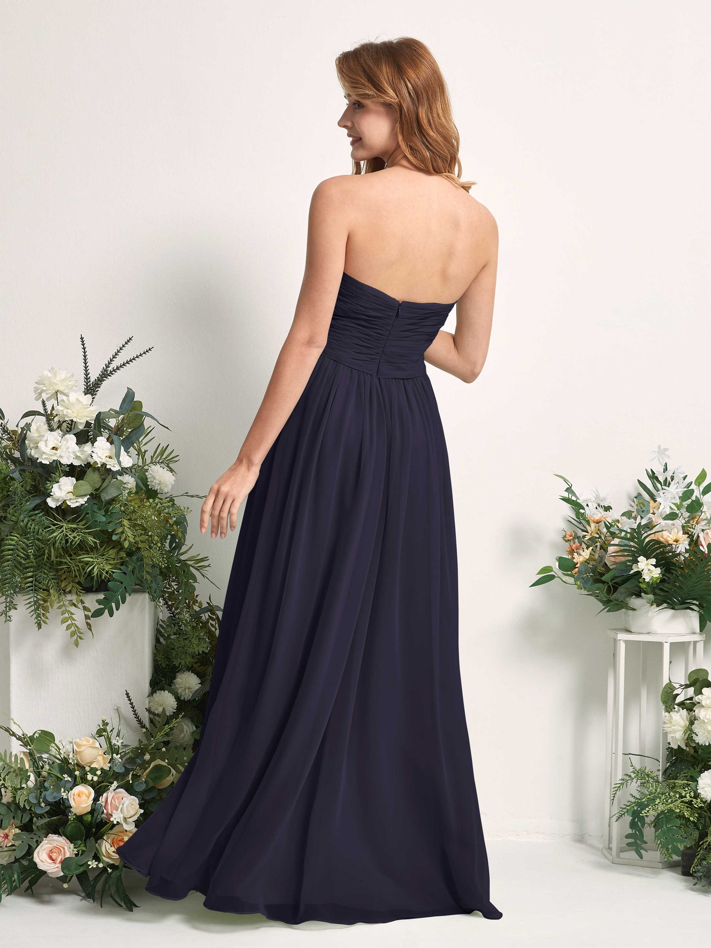 Carlyna A-Linie Herzausschnitt Bodenlang Chiffonkleid gerafft Brautjungfernkleid Dunkel Marineblau #farbe_dunkel-marineblau