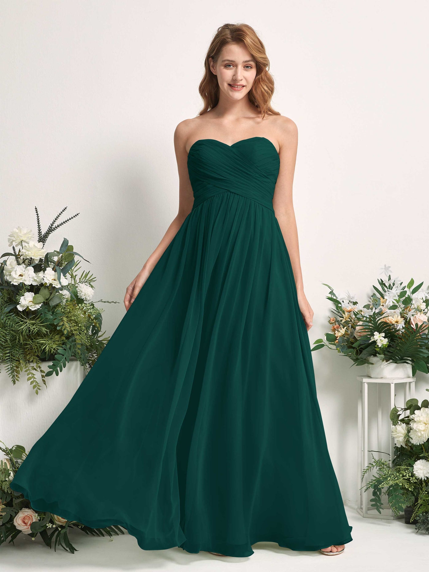 Carlyna A-Linie Herzausschnitt Bodenlang Chiffonkleid gerafft Brautjungfernkleid Dunkelsmaragd #farbe_dunkelsmaragd