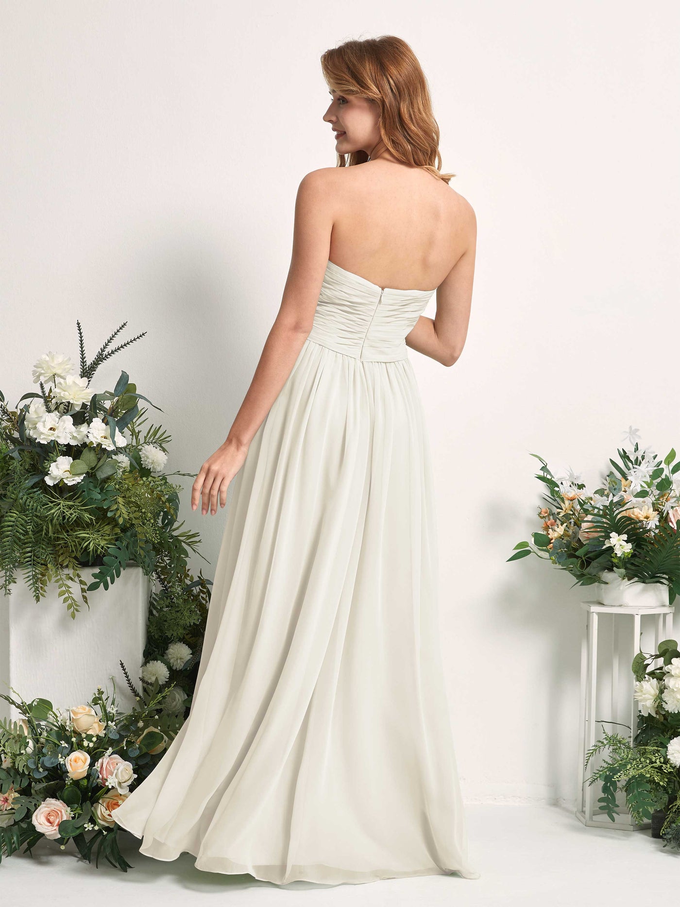 Carlyna A-Linie Herzausschnitt Bodenlang Chiffonkleid gerafft Brautjungfernkleid Elfenbein #farbe_elfenbein