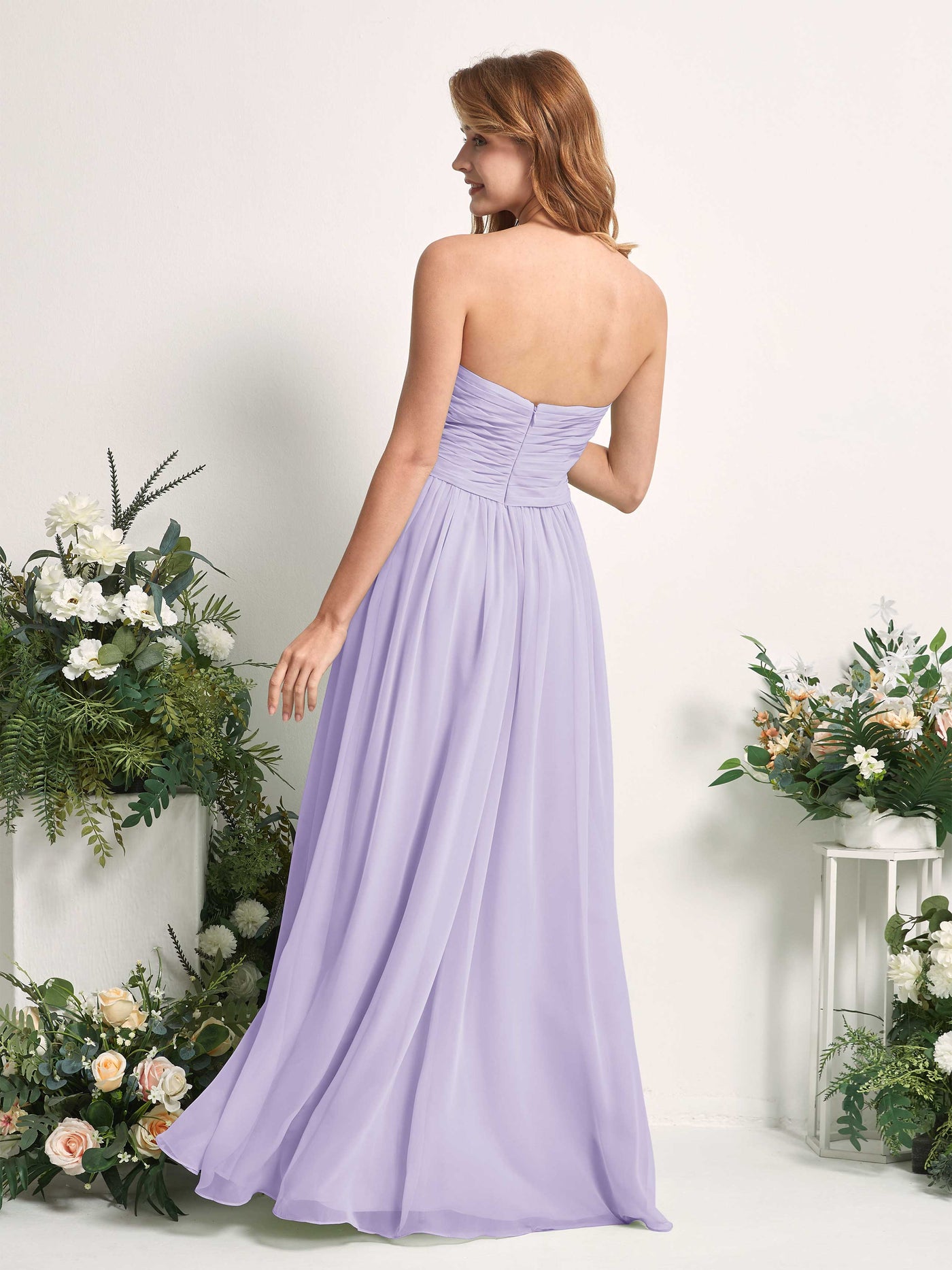 Carlyna A-Linie Herzausschnitt Bodenlang Chiffonkleid gerafft Brautjungfernkleid Flieder #farbe_flieder