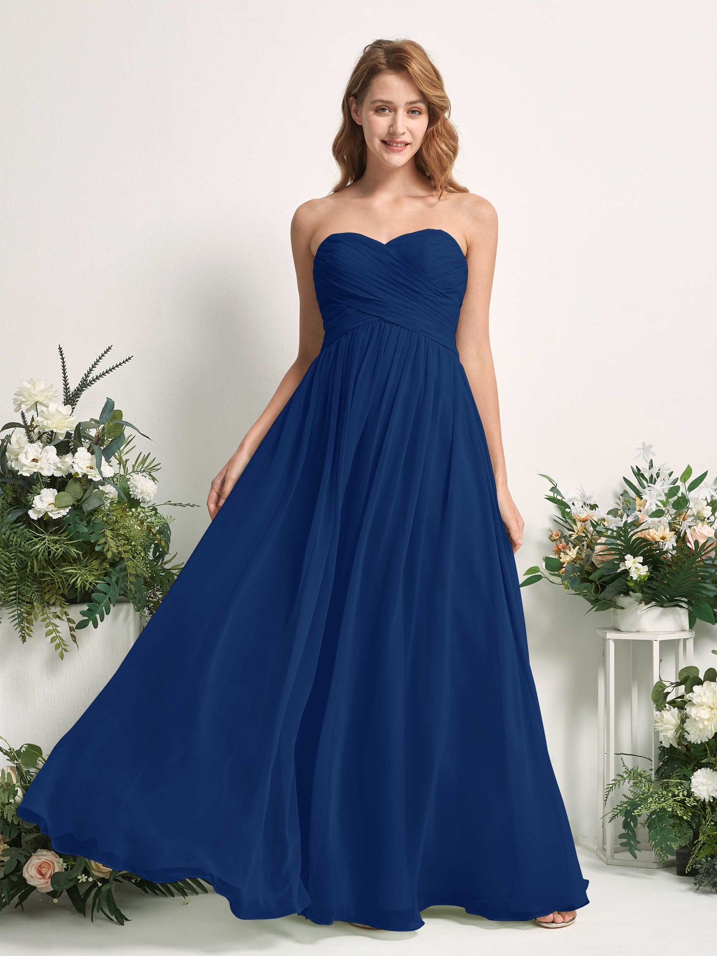Carlyna A-Linie Herzausschnitt Bodenlang Chiffonkleid gerafft Brautjungfernkleid Königsblau #farbe_k-nigsblau
