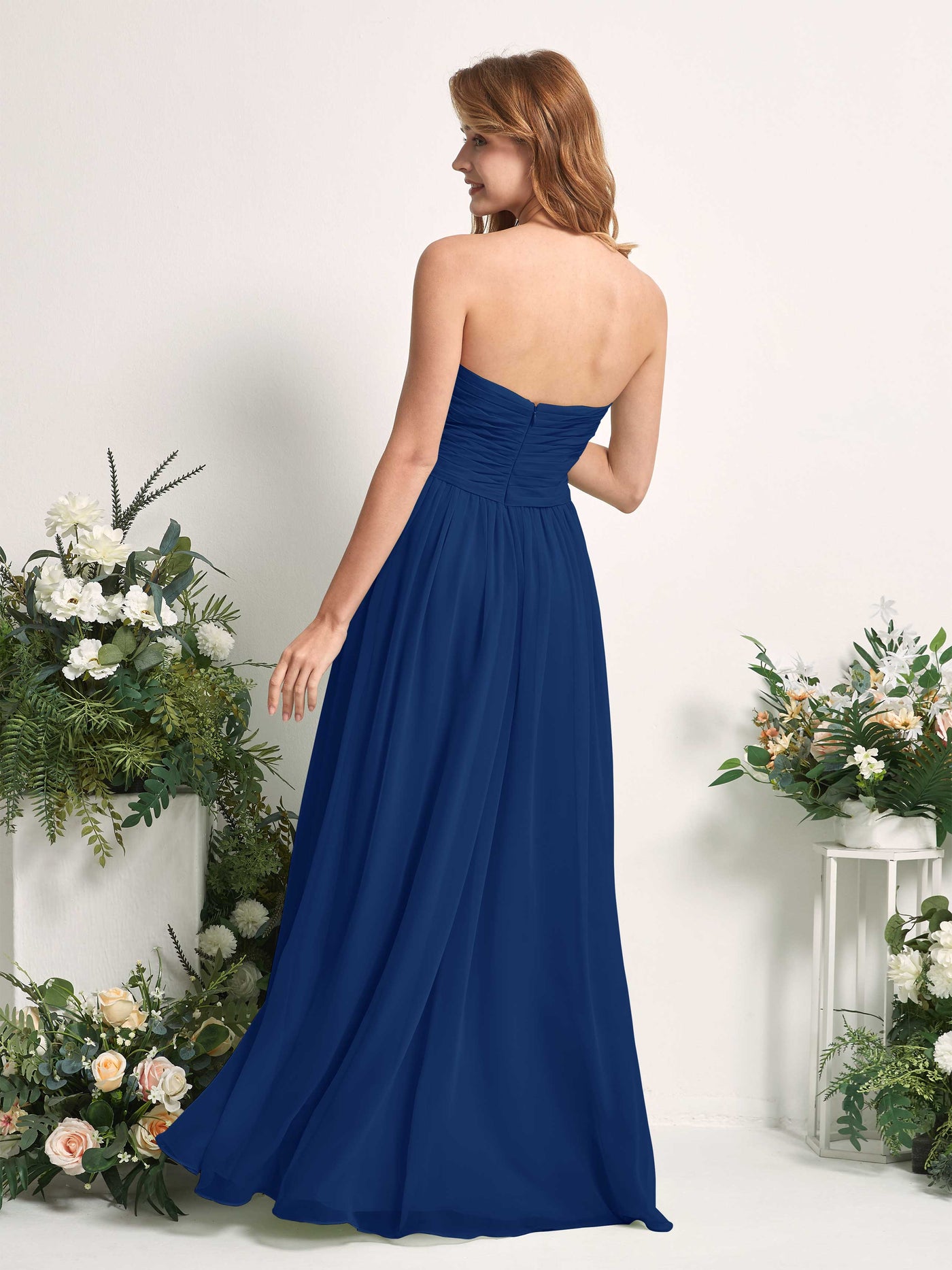 Carlyna A-Linie Herzausschnitt Bodenlang Chiffonkleid gerafft Brautjungfernkleid Königsblau #farbe_k-nigsblau
