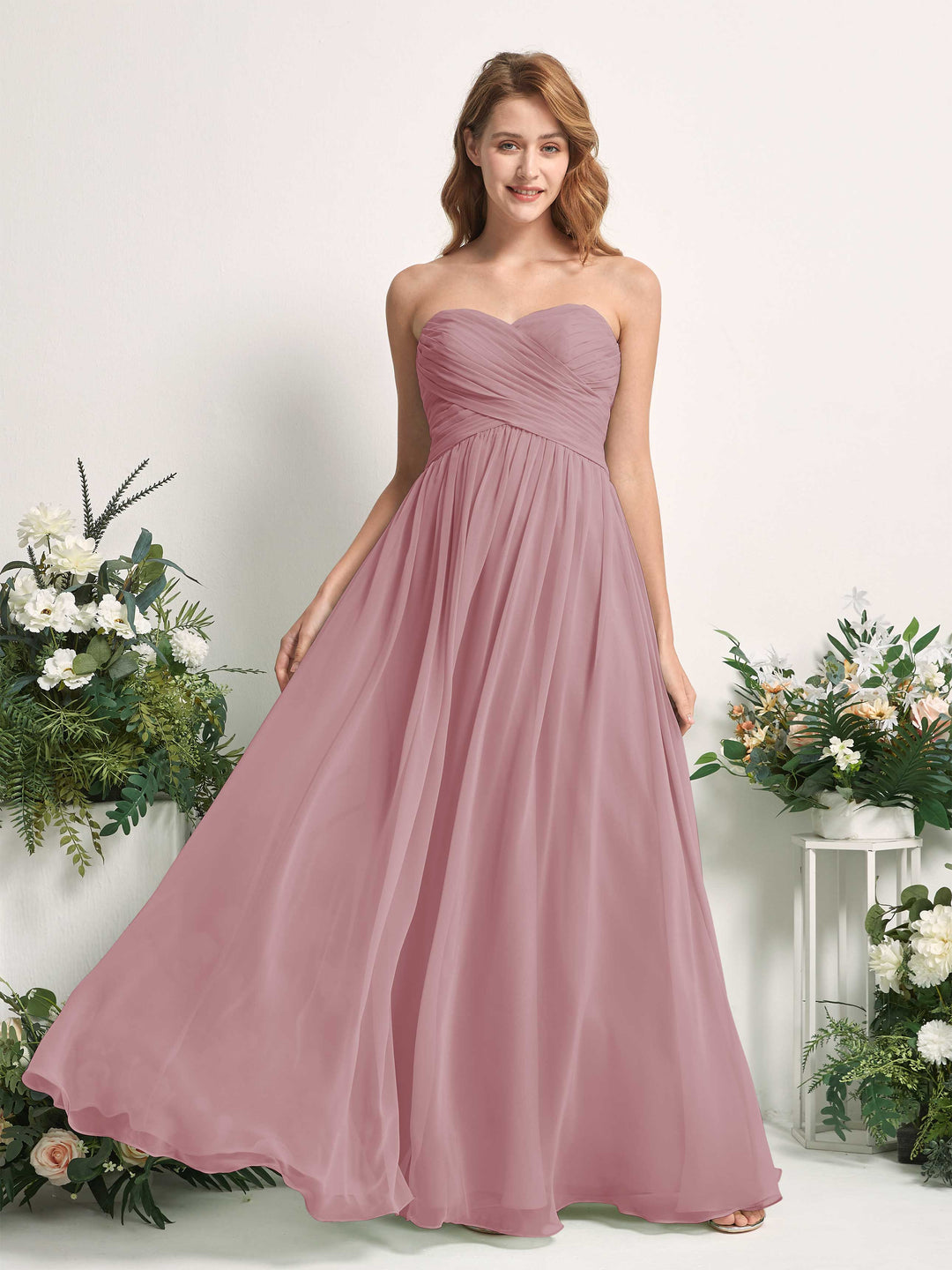 Carlyna A-Linie Herzausschnitt Bodenlang Chiffonkleid gerafft Brautjungfernkleid Klassisch Mauve 