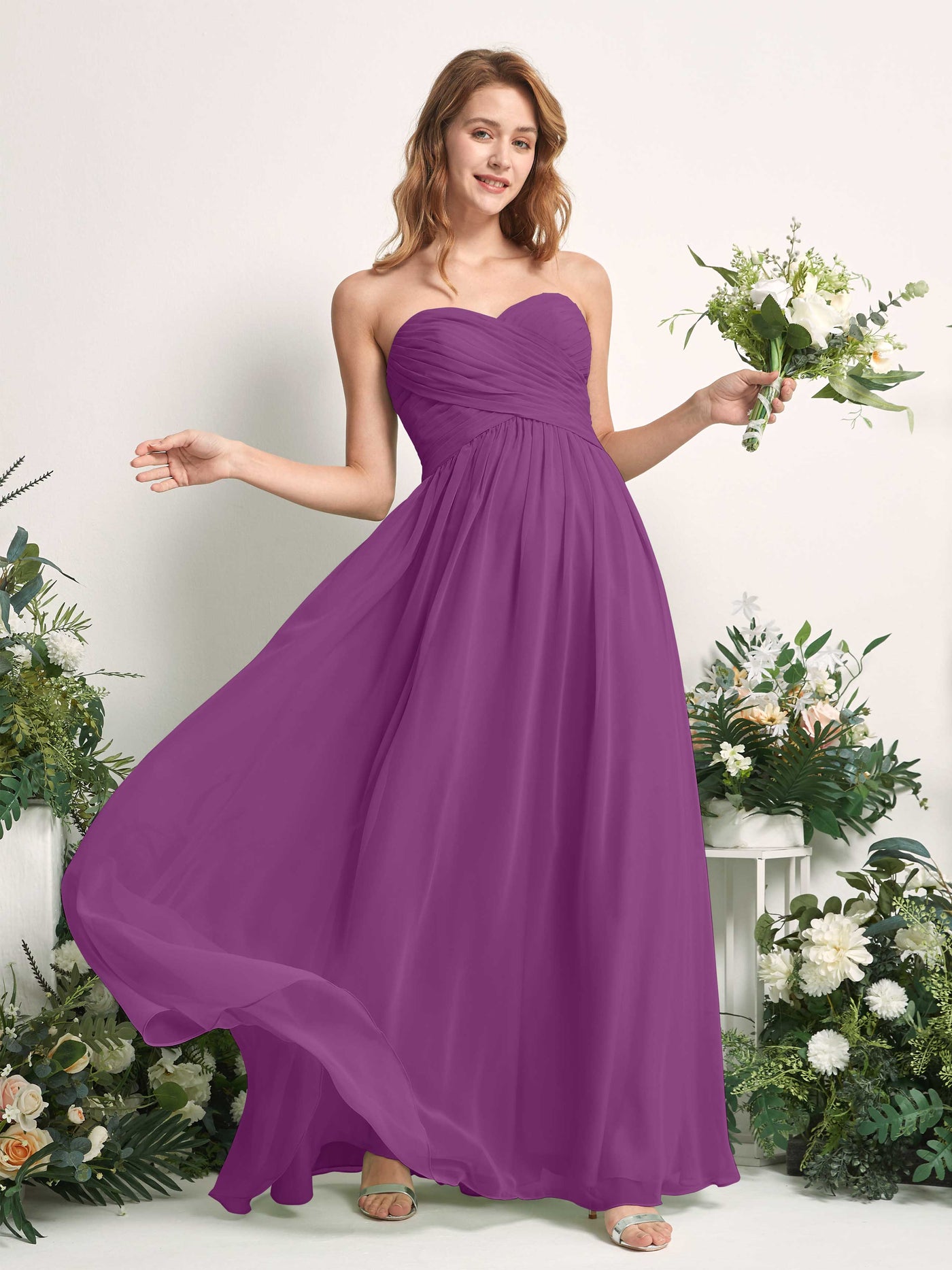 Carlyna A-Linie Herzausschnitt Bodenlang Chiffonkleid gerafft Brautjungfernkleid Lila #farbe_lila
