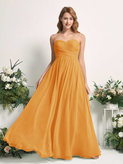 Carlyna A-Linie Herzausschnitt Bodenlang Chiffonkleid gerafft Brautjungfernkleid Mango #farbe_mango