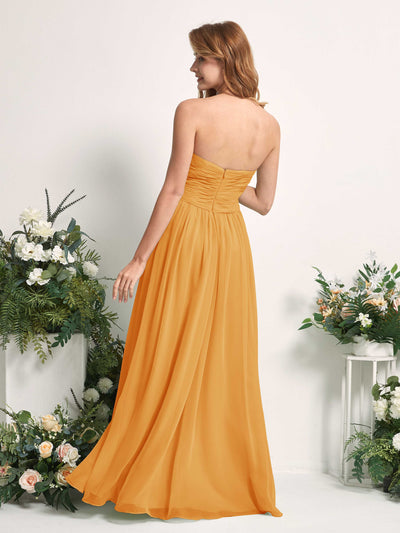 Carlyna A-Linie Herzausschnitt Bodenlang Chiffonkleid gerafft Brautjungfernkleid Mango #farbe_mango