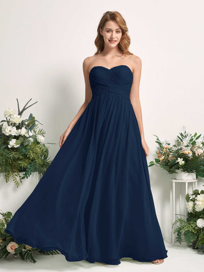 Carlyna A-Linie Herzausschnitt Bodenlang Chiffonkleid gerafft Brautjungfernkleid Marineblau #farbe_marineblau