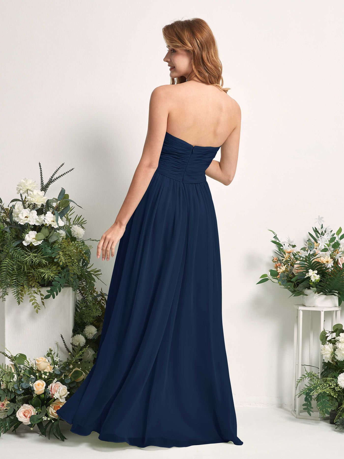 Carlyna A-Linie Herzausschnitt Bodenlang Chiffonkleid gerafft Brautjungfernkleid Marineblau #farbe_marineblau