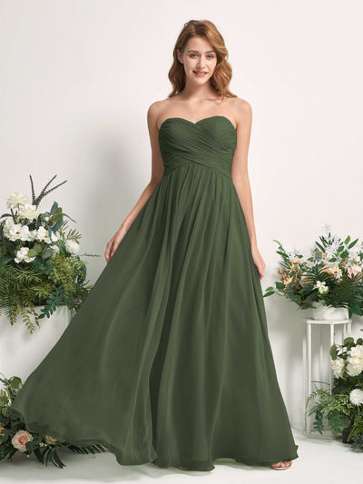 Carlyna A-Linie Herzausschnitt Bodenlang Chiffonkleid gerafft Brautjungfernkleid Martini-Olive #farbe_martini-olive