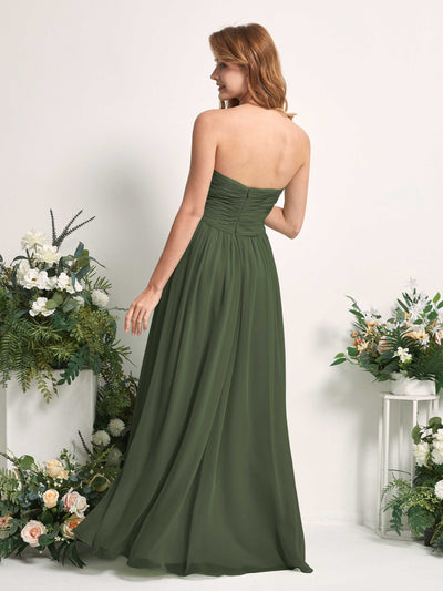 Carlyna A-Linie Herzausschnitt Bodenlang Chiffonkleid gerafft Brautjungfernkleid Martini-Olive #farbe_martini-olive
