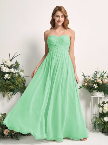 Carlyna A-Linie Herzausschnitt Bodenlang Chiffonkleid gerafft Brautjungfernkleid Minzgrün #farbe_minzgr-n