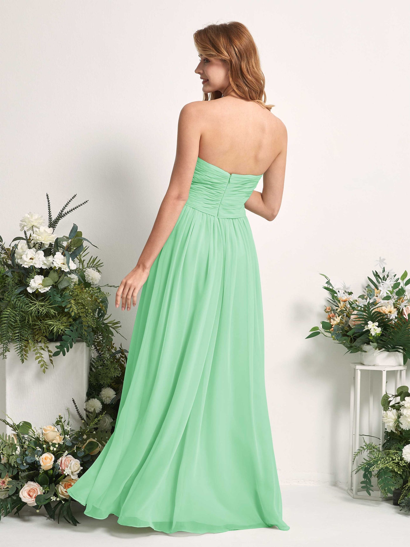 Carlyna A-Linie Herzausschnitt Bodenlang Chiffonkleid gerafft Brautjungfernkleid Minzgrün #farbe_minzgr-n