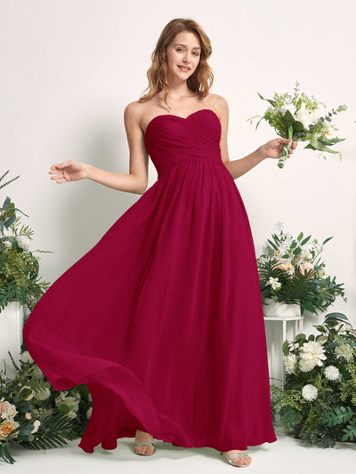 Carlyna A-Linie Herzausschnitt Bodenlang Chiffonkleid gerafft Brautjungfernkleid Narrenrot #farbe_narrenrot