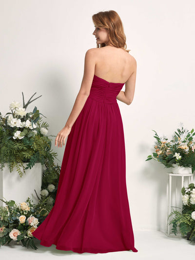 Carlyna A-Linie Herzausschnitt Bodenlang Chiffonkleid gerafft Brautjungfernkleid Narrenrot #farbe_narrenrot