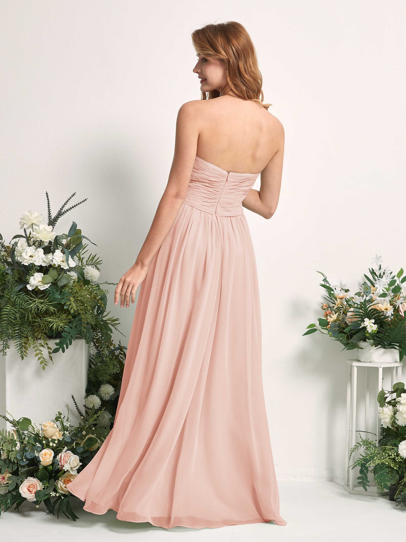 Carlyna A-Linie Herzausschnitt Bodenlang Chiffonkleid gerafft Brautjungfernkleid Perlrosa #farbe_perlrosa