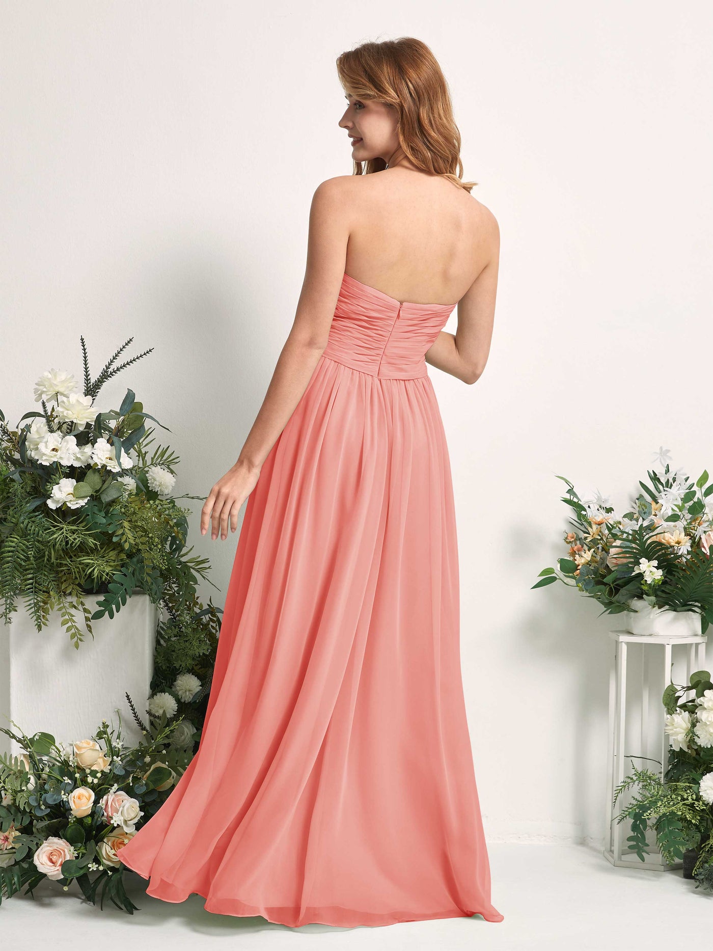 Carlyna A-Linie Herzausschnitt Bodenlang Chiffonkleid gerafft Brautjungfernkleid Pfirsichrosa #farbe_pfirsichrosa