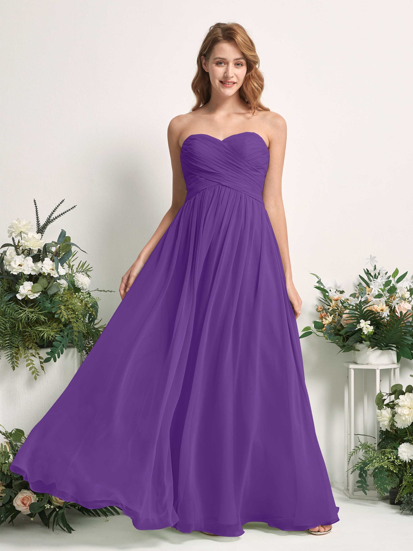 Carlyna A-Linie Herzausschnitt Bodenlang Chiffonkleid gerafft Brautjungfernkleid Regency #farbe_regency