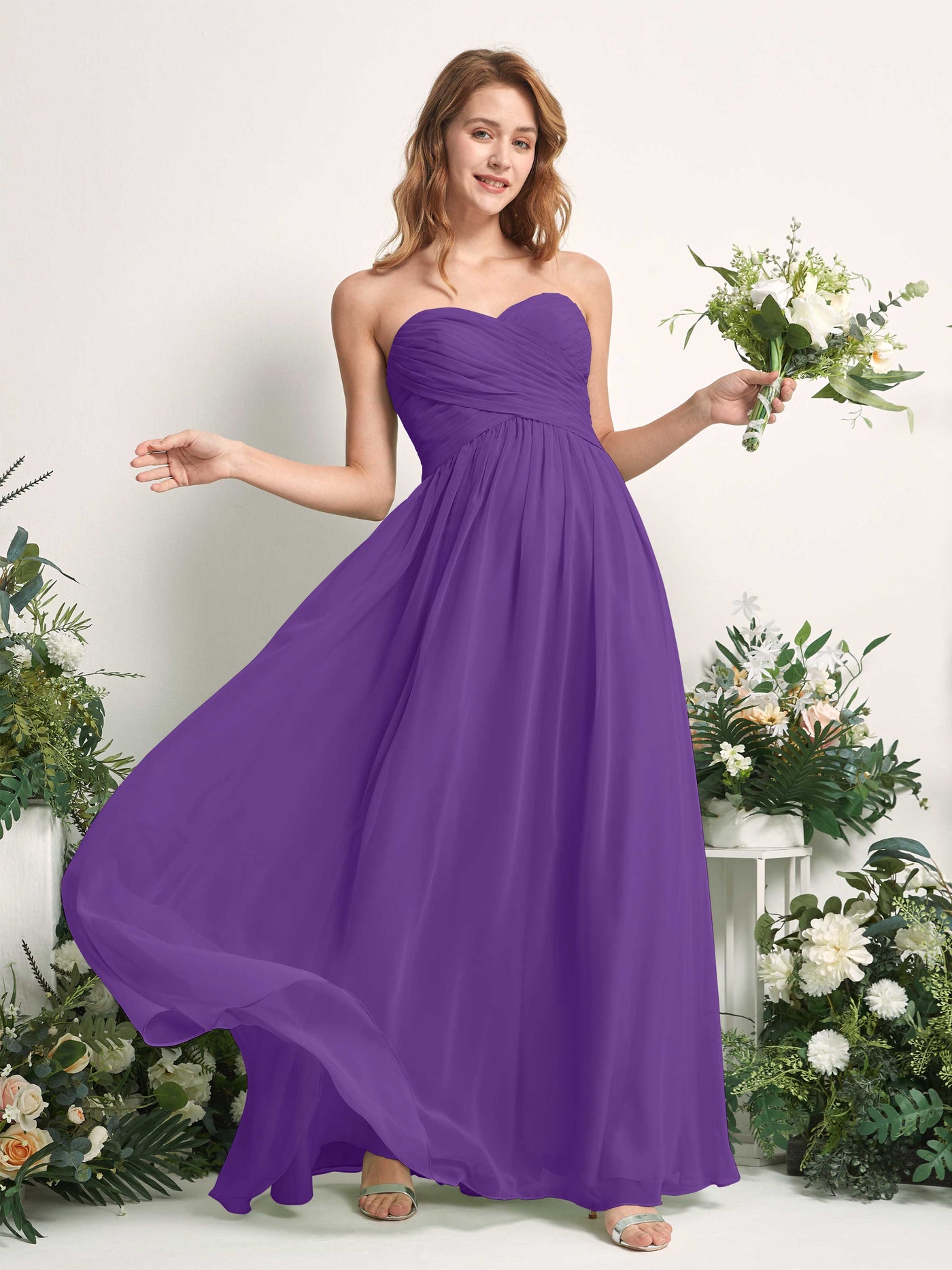 Carlyna A-Linie Herzausschnitt Bodenlang Chiffonkleid gerafft Brautjungfernkleid Regency #farbe_regency