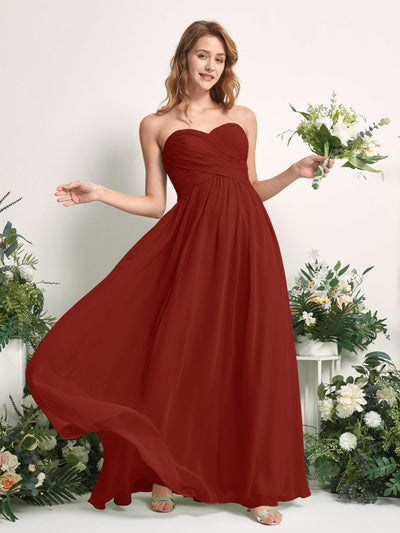 Carlyna A-Linie Herzausschnitt Bodenlang Chiffonkleid gerafft Brautjungfernkleid Rostrot #farbe_rostrot