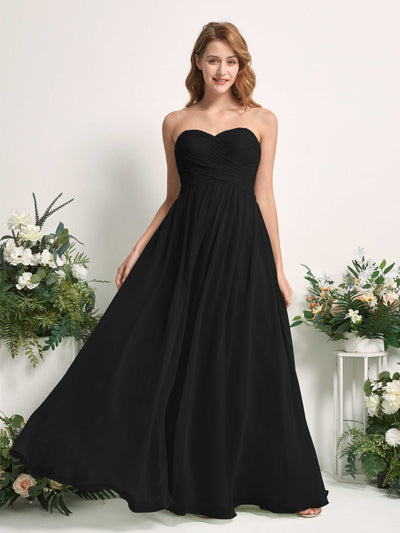 Carlyna A-Linie Herzausschnitt Bodenlang Chiffonkleid gerafft Brautjungfernkleid Schwarz #farbe_schwarz