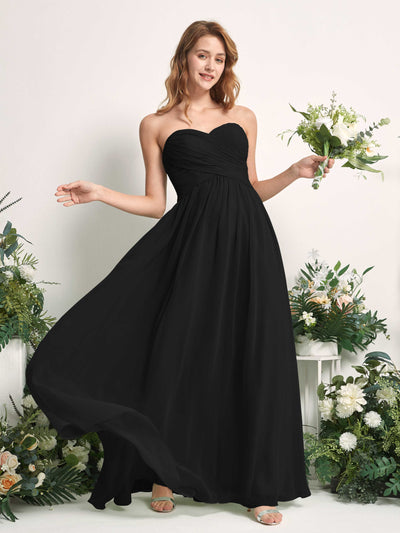 Carlyna A-Linie Herzausschnitt Bodenlang Chiffonkleid gerafft Brautjungfernkleid Schwarz #farbe_schwarz