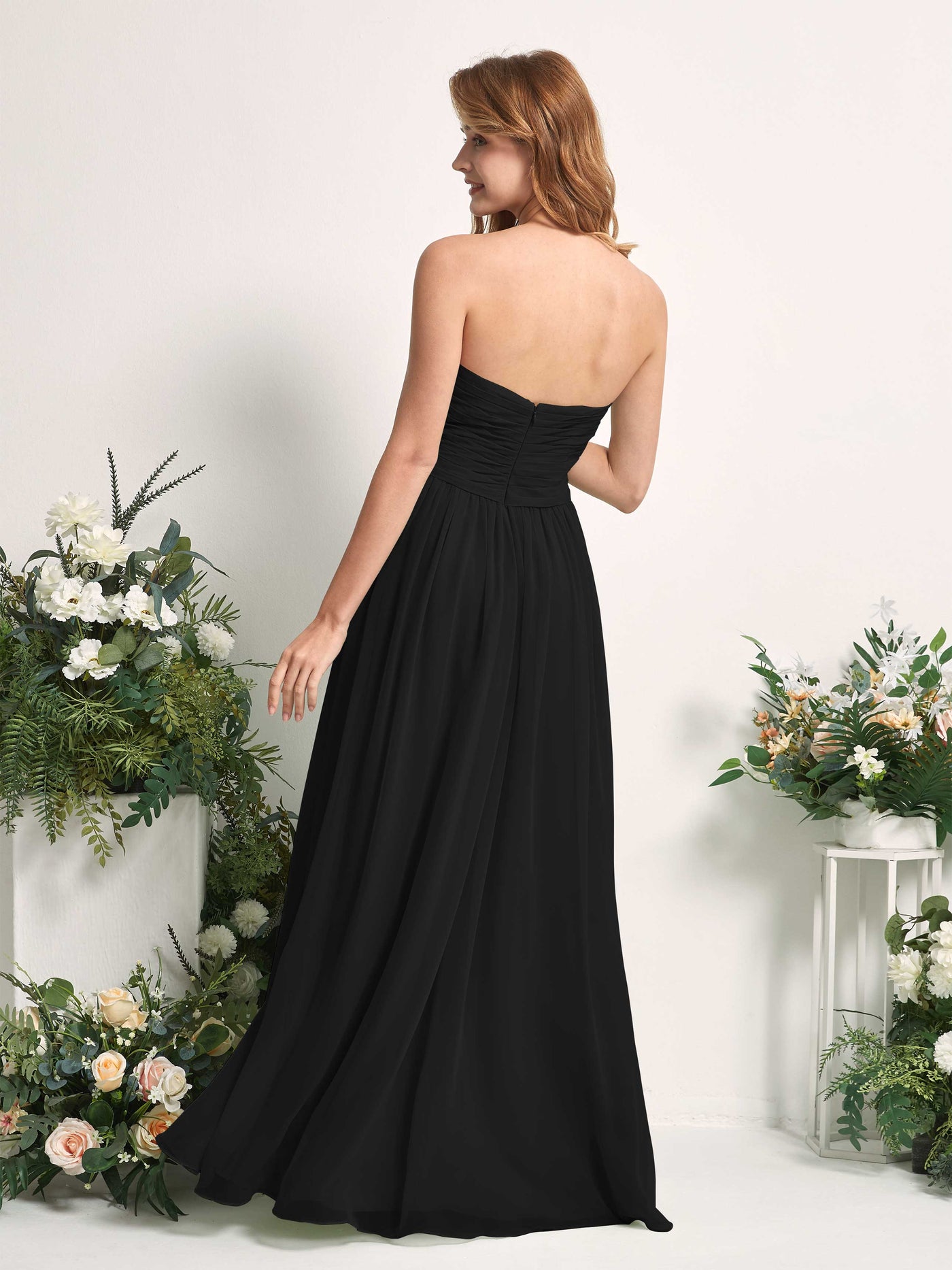 Carlyna A-Linie Herzausschnitt Bodenlang Chiffonkleid gerafft Brautjungfernkleid Schwarz #farbe_schwarz