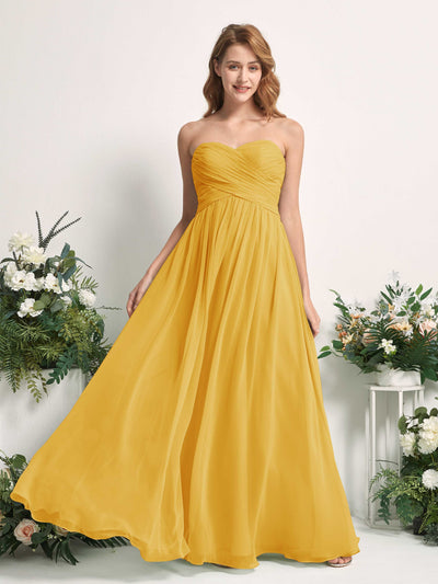 Carlyna A-Linie Herzausschnitt Bodenlang Chiffonkleid gerafft Brautjungfernkleid Senfgelb #farbe_senfgelb