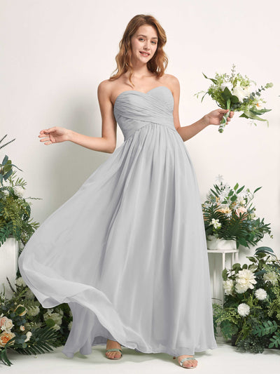Carlyna A-Linie Herzausschnitt Bodenlang Chiffonkleid gerafft Brautjungfernkleid Silber #farbe_silber