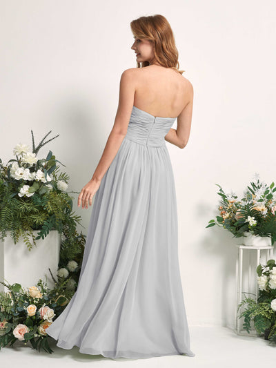 Carlyna A-Linie Herzausschnitt Bodenlang Chiffonkleid gerafft Brautjungfernkleid Silber #farbe_silber