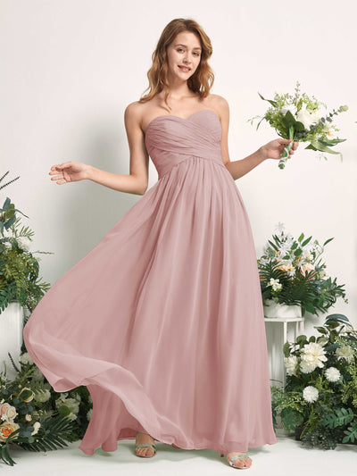 Carlyna A-Linie Herzausschnitt Bodenlang Chiffonkleid gerafft Brautjungfernkleid Staubige Rose #farbe_staubige-rose