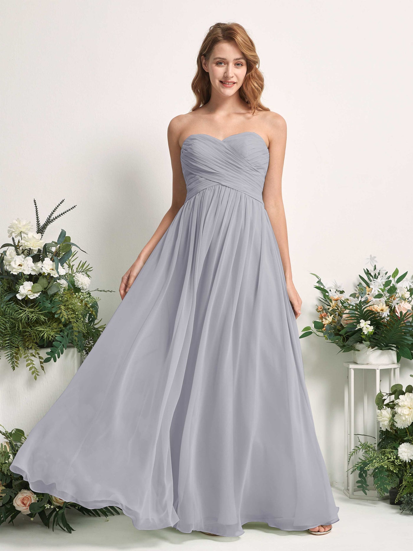 Carlyna A-Linie Herzausschnitt Bodenlang Chiffonkleid gerafft Brautjungfernkleid Staubiger Lavendel #farbe_staubiger-lavendel