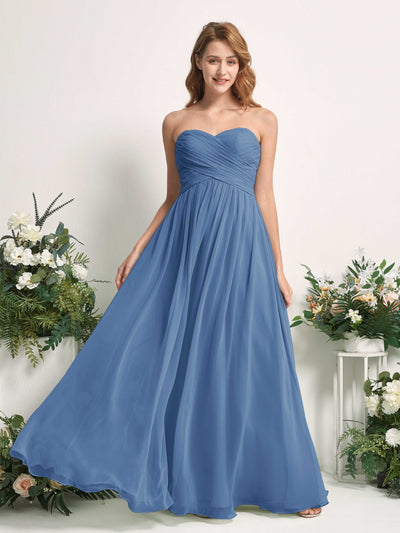 Carlyna A-Linie Herzausschnitt Bodenlang Chiffonkleid gerafft Brautjungfernkleid Staubiges Blau #farbe_staubiges-blau