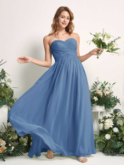 Carlyna A-Linie Herzausschnitt Bodenlang Chiffonkleid gerafft Brautjungfernkleid Staubiges Blau #farbe_staubiges-blau