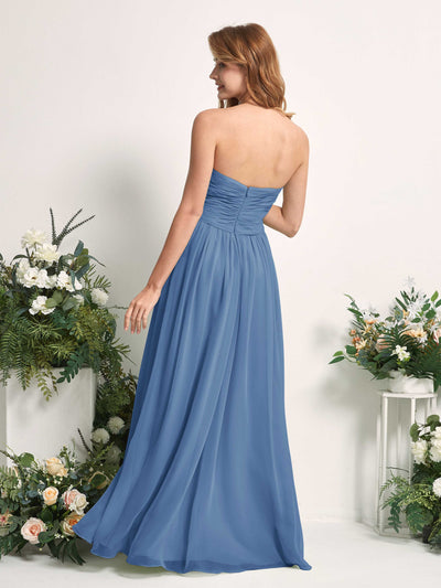 Carlyna A-Linie Herzausschnitt Bodenlang Chiffonkleid gerafft Brautjungfernkleid Staubiges Blau #farbe_staubiges-blau