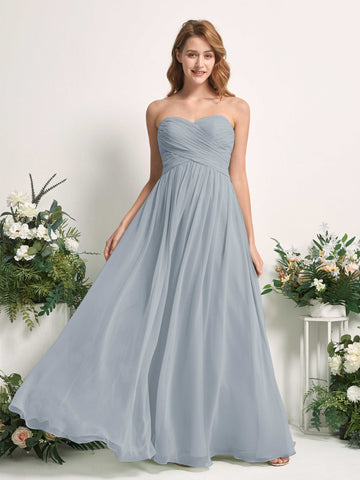 Carlyna A-Linie Herzausschnitt Bodenlang Chiffonkleid gerafft Brautjungfernkleid Staubiges Blau-Upgrade #farbe_staubiges-blau-upgrade