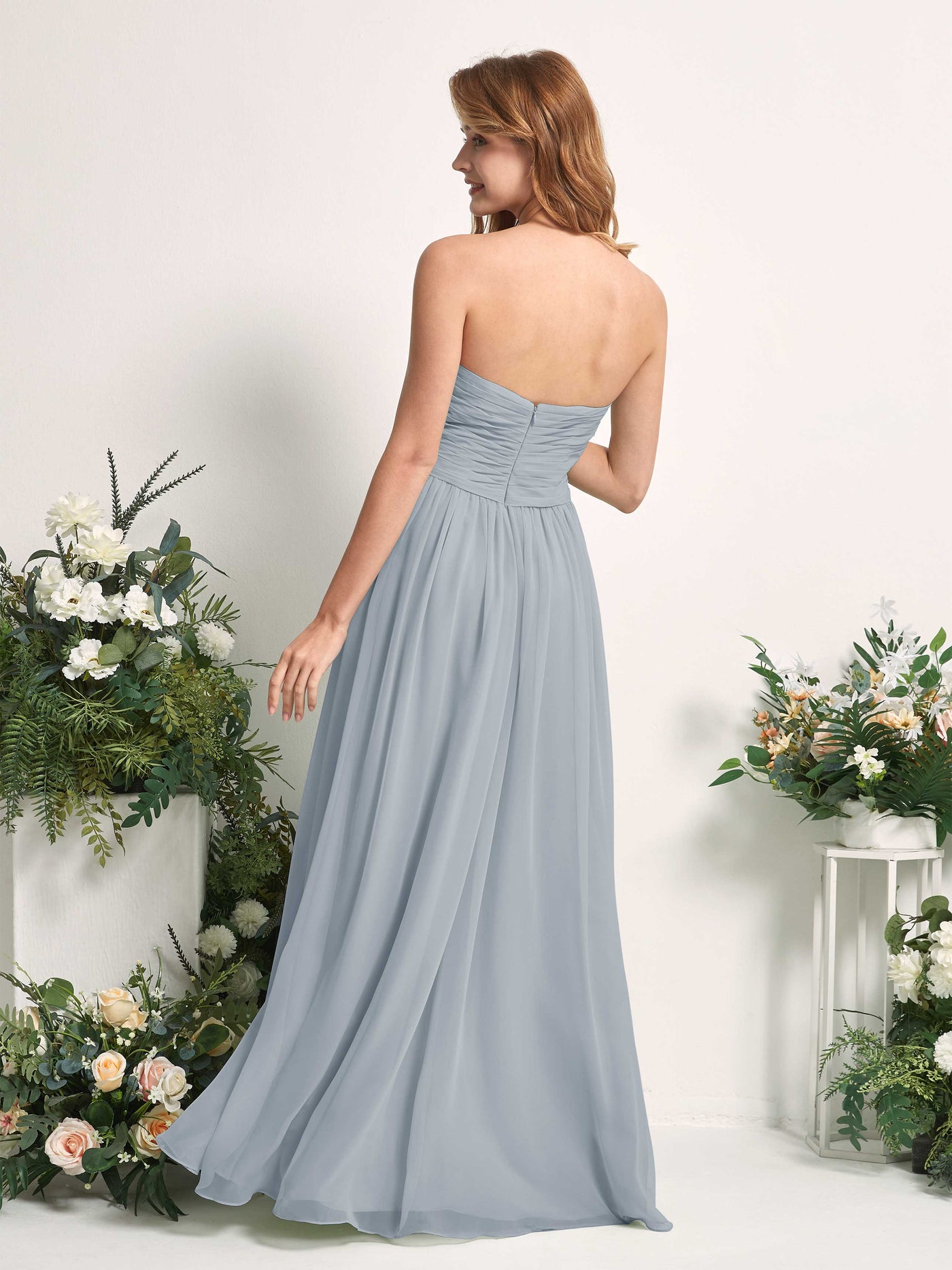 Carlyna A-Linie Herzausschnitt Bodenlang Chiffonkleid gerafft Brautjungfernkleid Staubiges Blau-Upgrade #farbe_staubiges-blau-upgrade