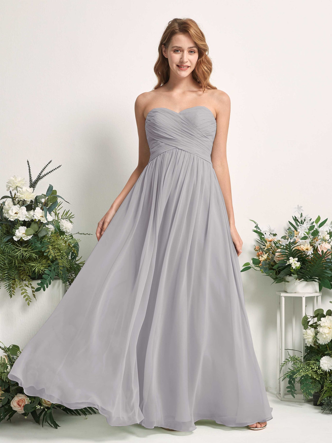 Carlyna A-Linie Herzausschnitt Bodenlang Chiffonkleid gerafft Brautjungfernkleid Taube #farbe_taube