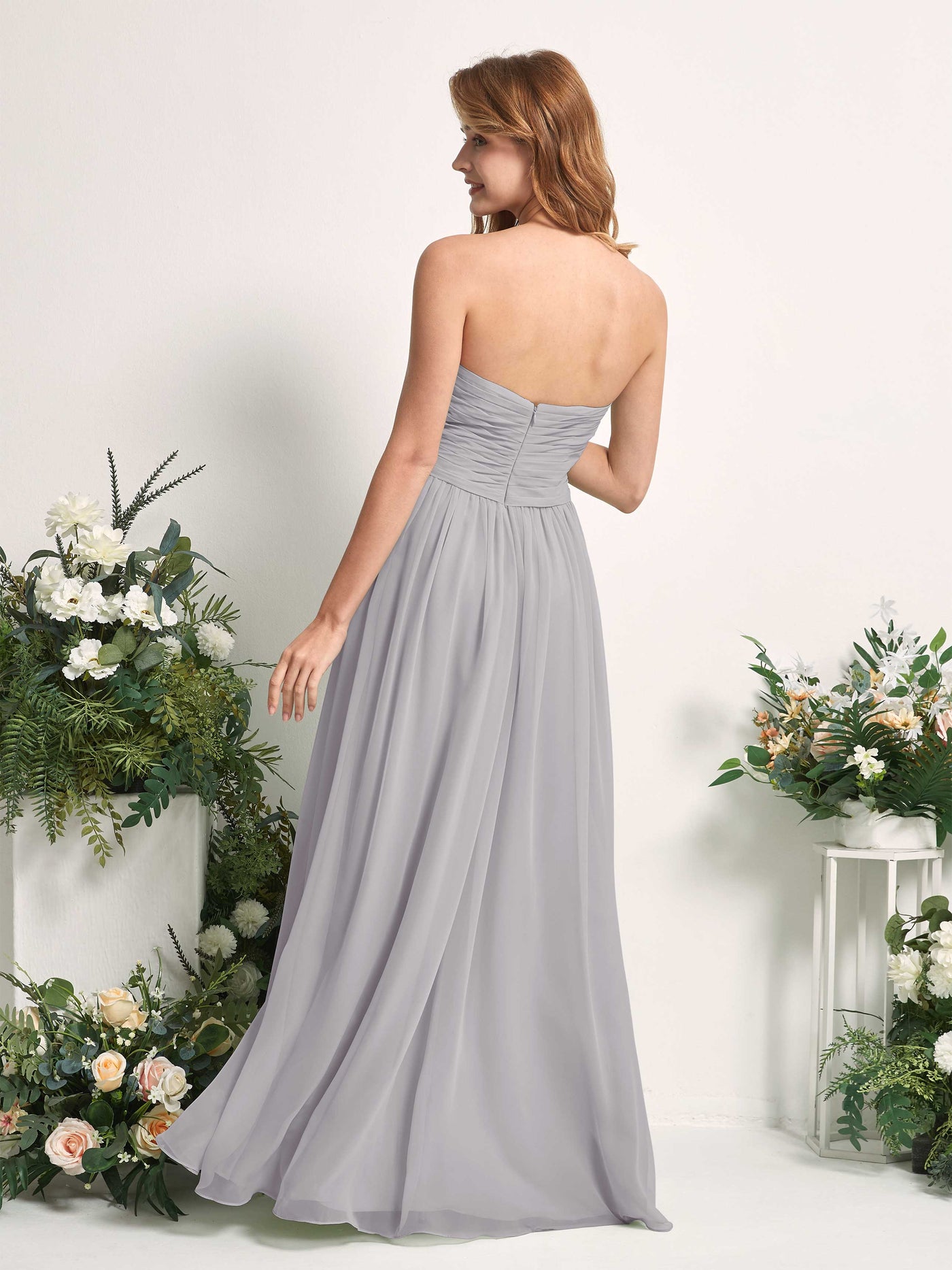 Carlyna A-Linie Herzausschnitt Bodenlang Chiffonkleid gerafft Brautjungfernkleid Taube #farbe_taube