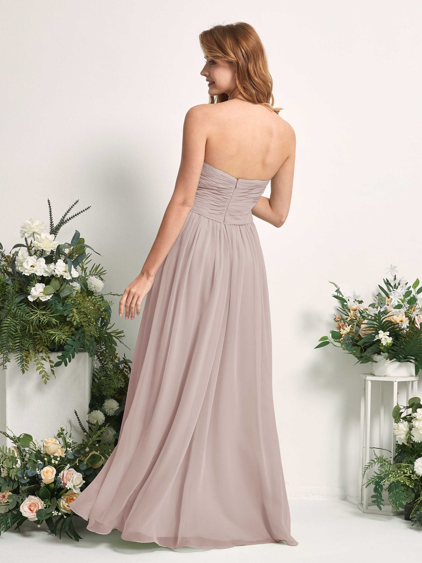 Carlyna A-Linie Herzausschnitt Bodenlang Chiffonkleid gerafft Brautjungfernkleid Taupe #farbe_taupe