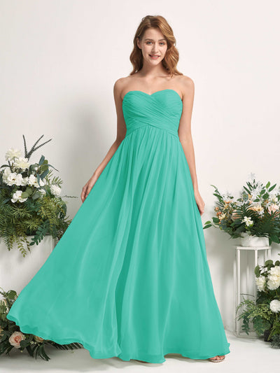 Carlyna A-Linie Herzausschnitt Bodenlang Chiffonkleid gerafft Brautjungfernkleid Tiffany-Blau #farbe_tiffany-blau