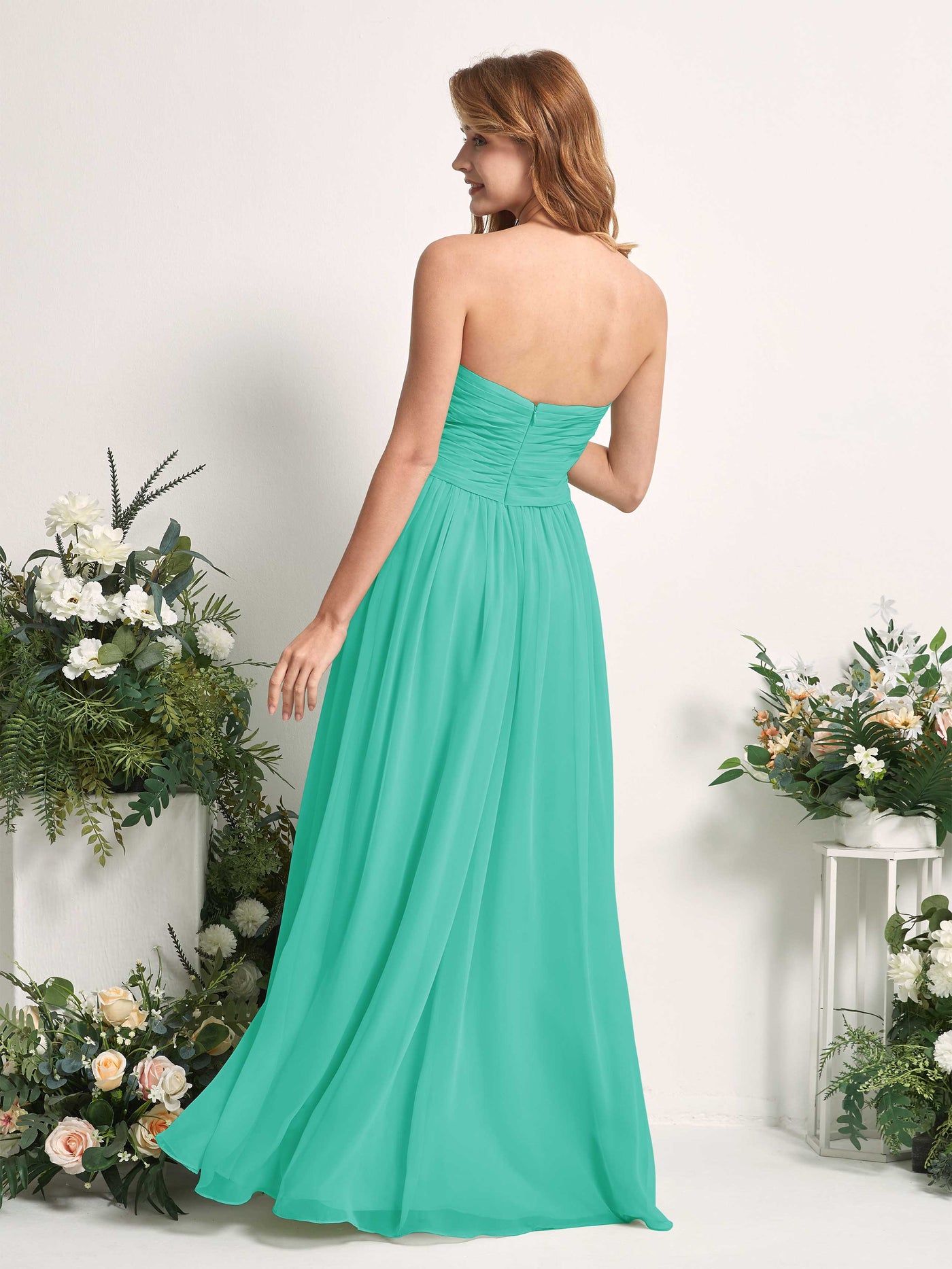 Carlyna A-Linie Herzausschnitt Bodenlang Chiffonkleid gerafft Brautjungfernkleid Tiffany-Blau #farbe_tiffany-blau