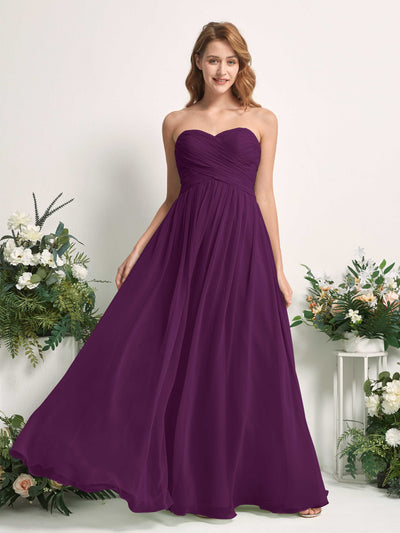 Carlyna A-Linie Herzausschnitt Bodenlang Chiffonkleid gerafft Brautjungfernkleid Traube #farbe_traube