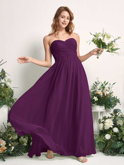 Carlyna A-Linie Herzausschnitt Bodenlang Chiffonkleid gerafft Brautjungfernkleid Traube #farbe_traube